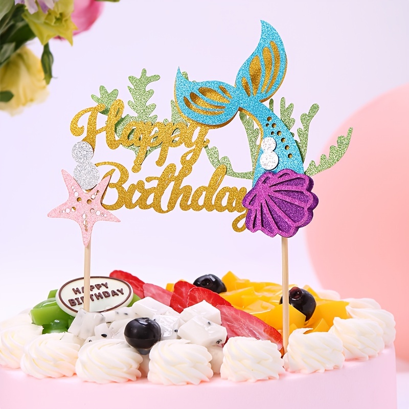 Cake topper Happy birthday thème sirène