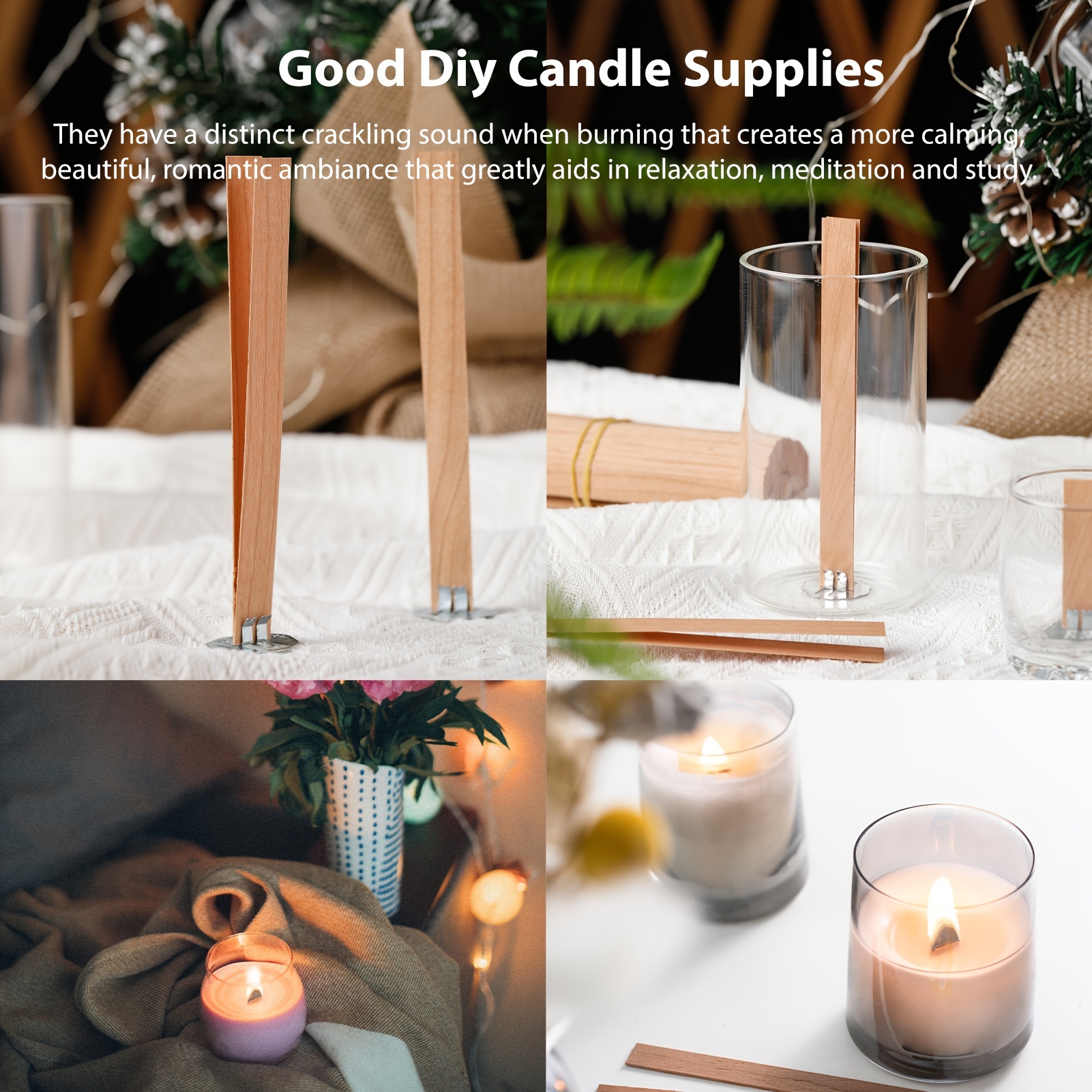 Mechas de madera para velas, mechas de velas naturales sin humo con núcleos  de velas de soporte de hierro para manualidades de fabricación de velas DIY  Zhivalor 221977-1