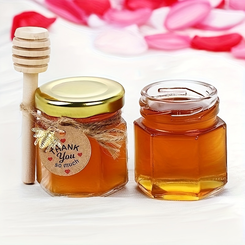  The Honey Jar Bee-luxe Evento, despedida de soltera o recuerdos  de boda, tarro hexagonal de 2.25 onzas de miel cruda pura con cuchara de  miel de madera, recuerdos de fiesta personalizables