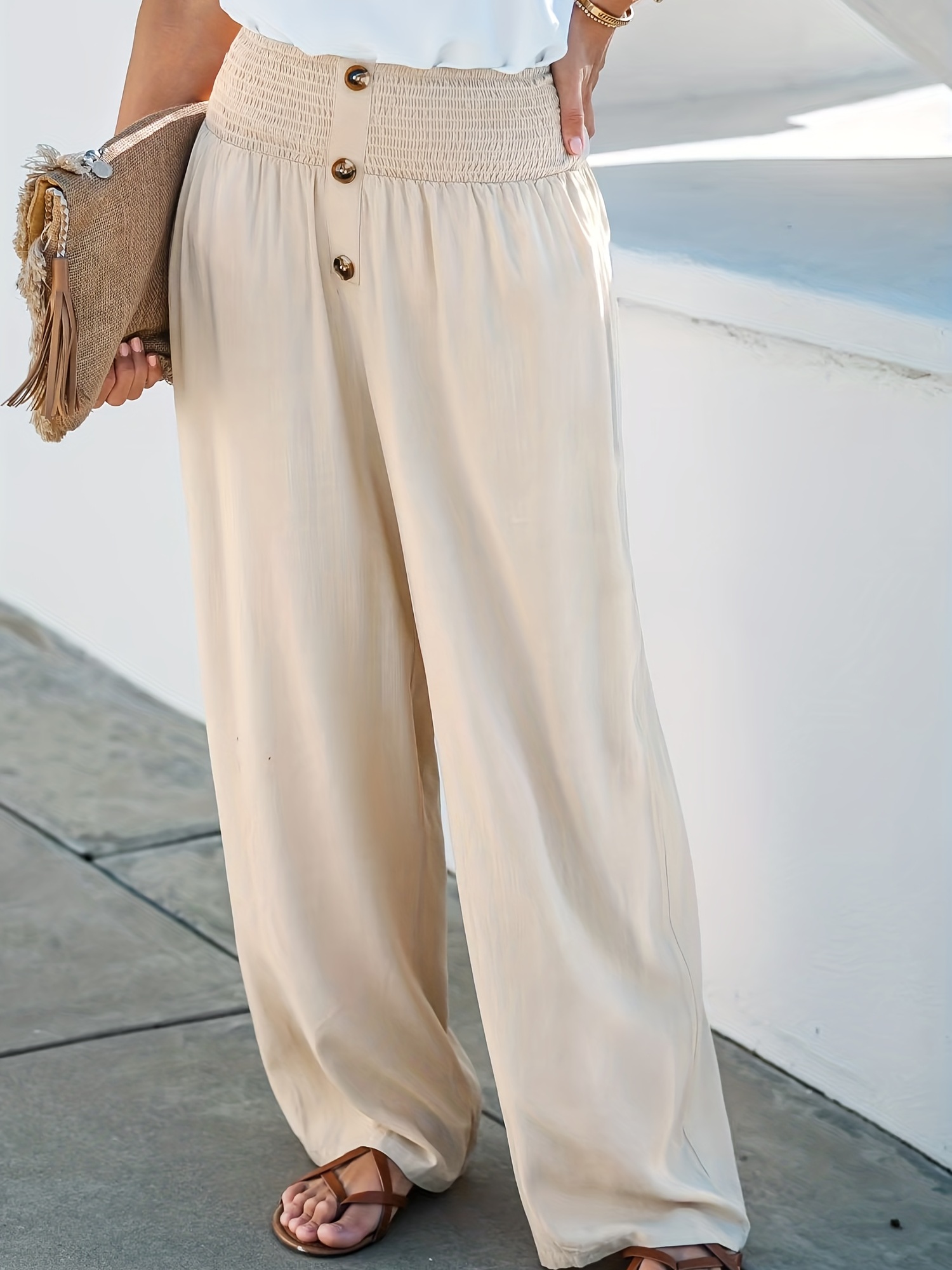 Button Front Wide Leg Pants Casual Loose Pants For Spring Summer