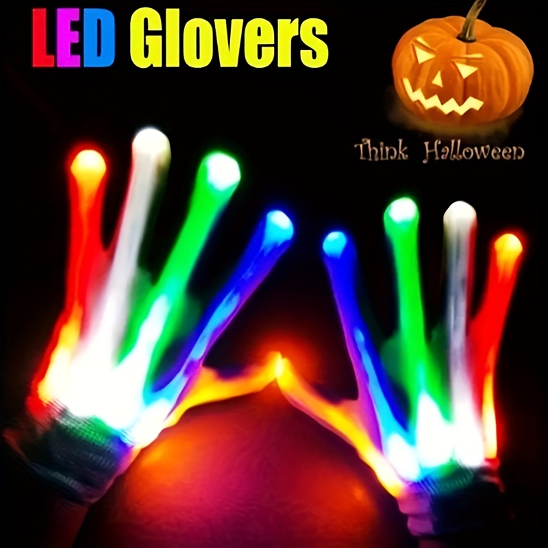 1 paire de gants LED, gants à lumière néon avec batterie, brille dans la  nuit, fournitures de costumes de Cosplay pour fête d'halloween et de noël