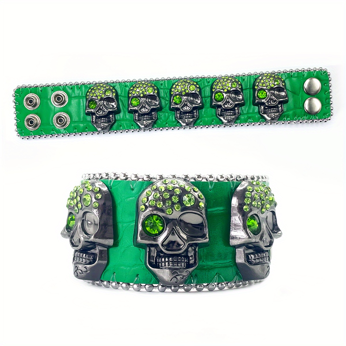 Halloween Skull Rhinestone Bracelet for Women Rock Hip Hop PU Leather Western Bangle Punk Accessories Party Gift,Temu