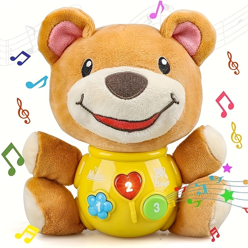 Aitbay elefante musical de peluche, juguete para niños de 0, 3, 6, 9 y 12  meses, bonito peluche con luces para bebés recién nacidos, para niños y