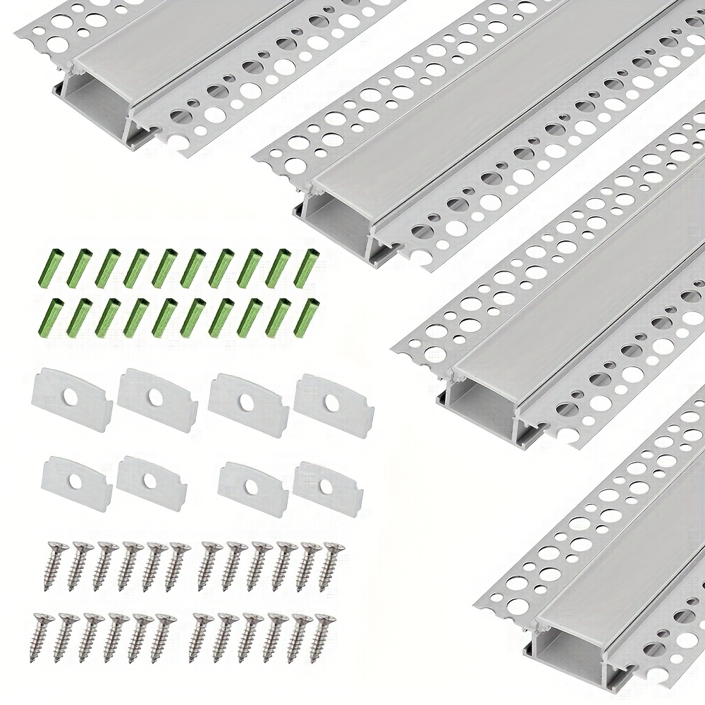 Paquete de 16 canales de aluminio LED de yeso de 3.3 pies con brida para  tira LED, perfil de aluminio para paneles de yeso con difusor de clip y  tapas