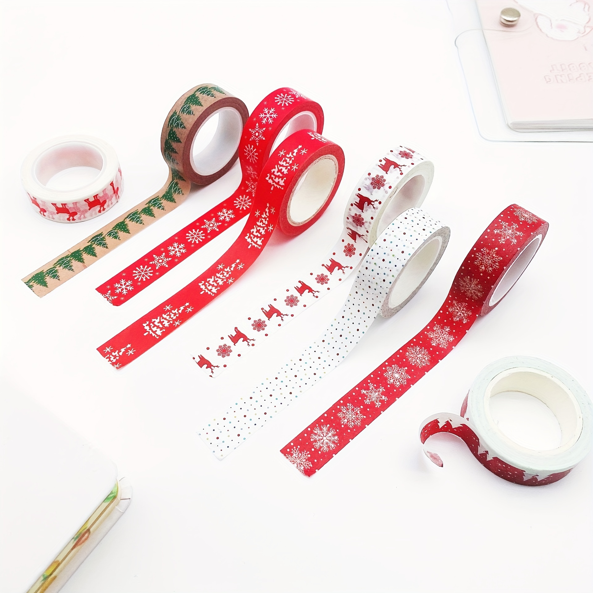 1PC 10M Decorative White Christmas Tree on Red Washi Tape for Journal  Material and Gift Wrapping Masking Tape Stationary Supply