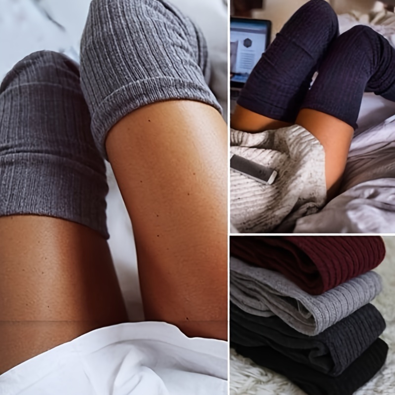 Women's Knee High Knitted Stockings Solid Comfort Outdoor Socks