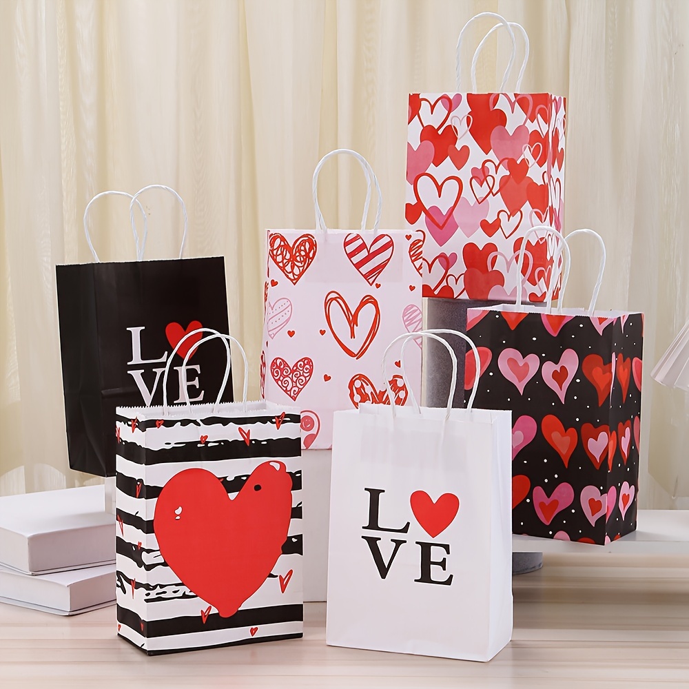 24 bolsas de regalo para el día de San Valentín, bolsas de papel kraft de  San Valentín con papel de seda rojo en forma de corazón, bolsa de regalo