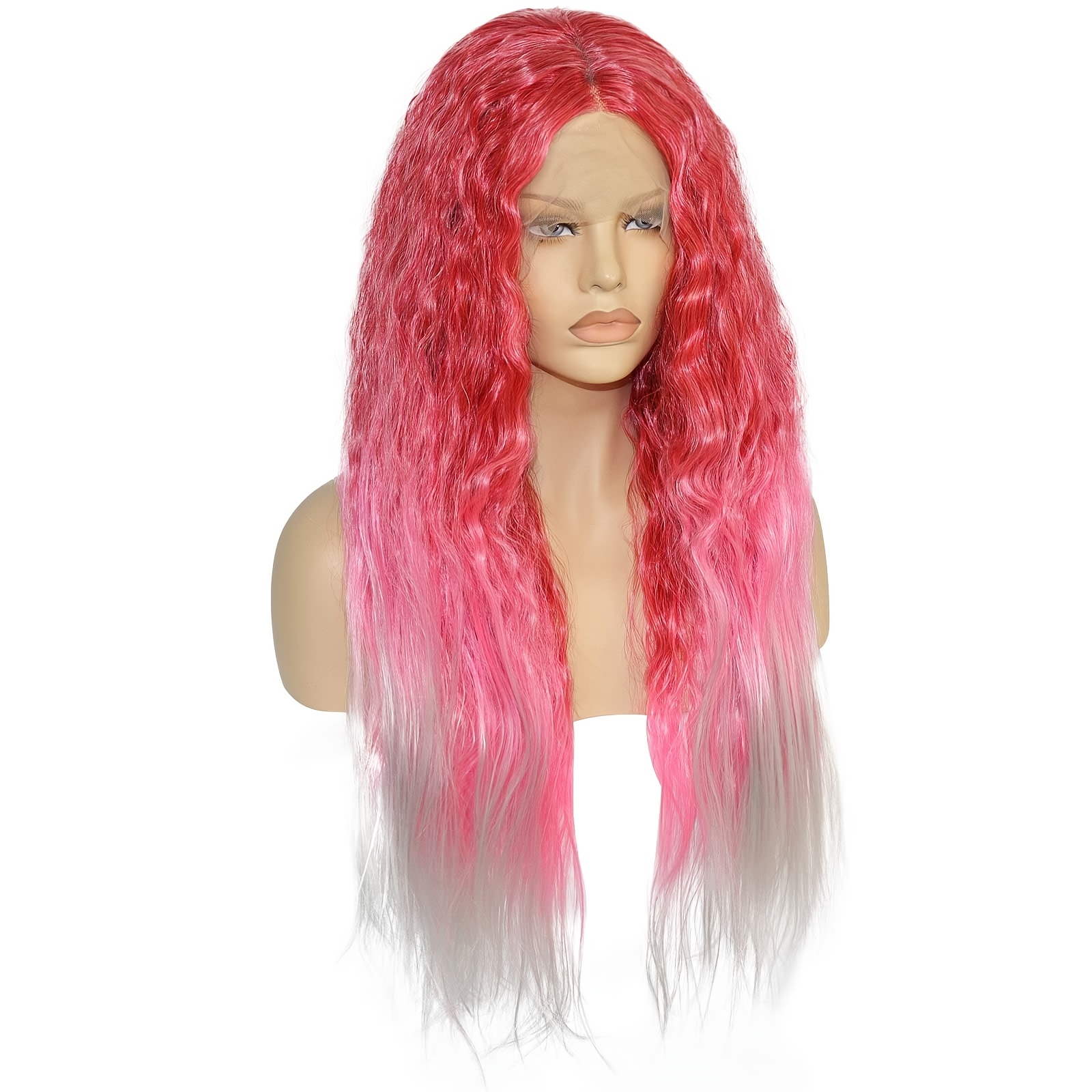 13 1 T Shape Red Ombre White Wavy Synthetic Wig Women Temu