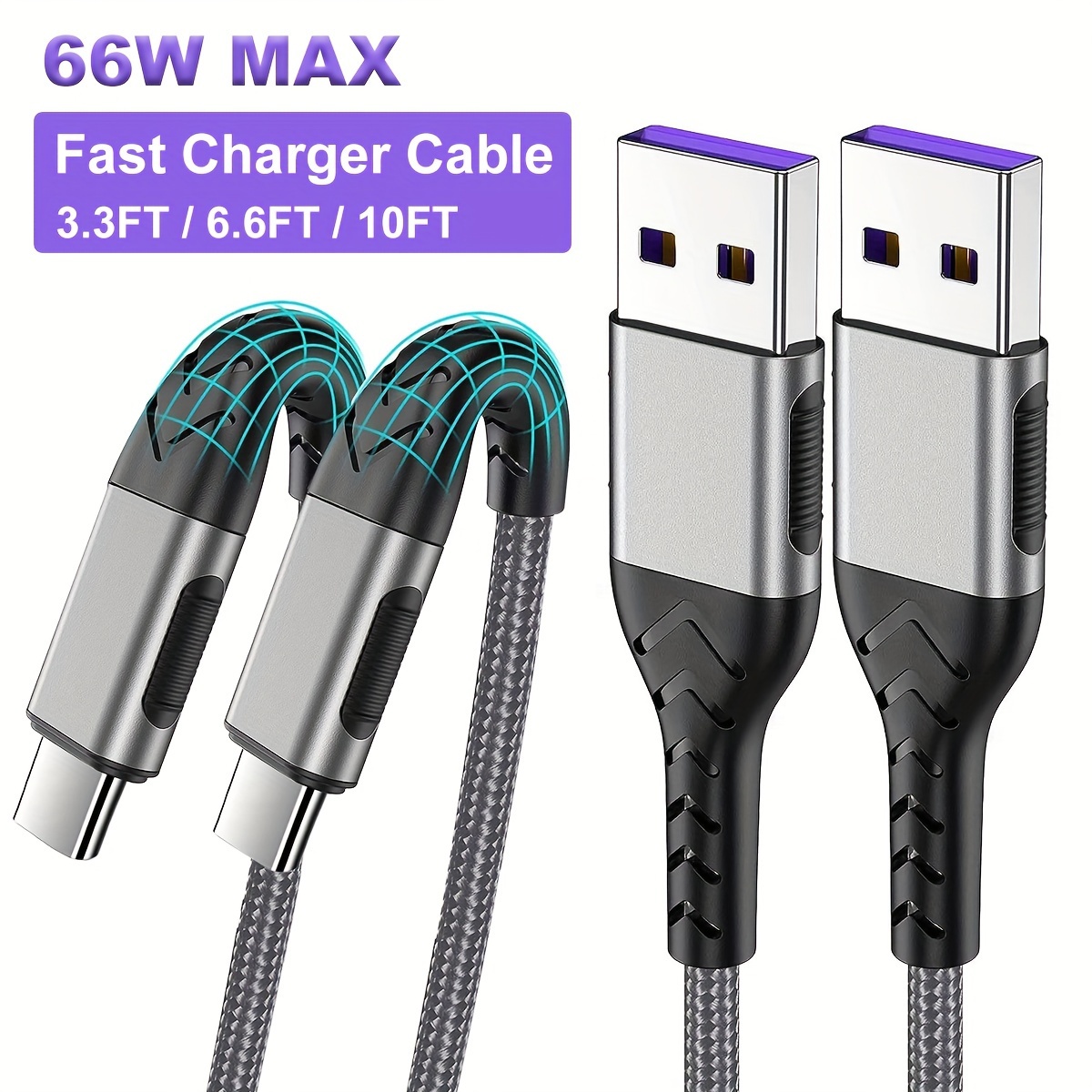 Multi 3 in 1 USB Long iPhone Charging Cable, 3M/10Ft Nylon Braided  Universal Phone Charger Cord USB C/Micro USB/Lightning Connector Adapter  for