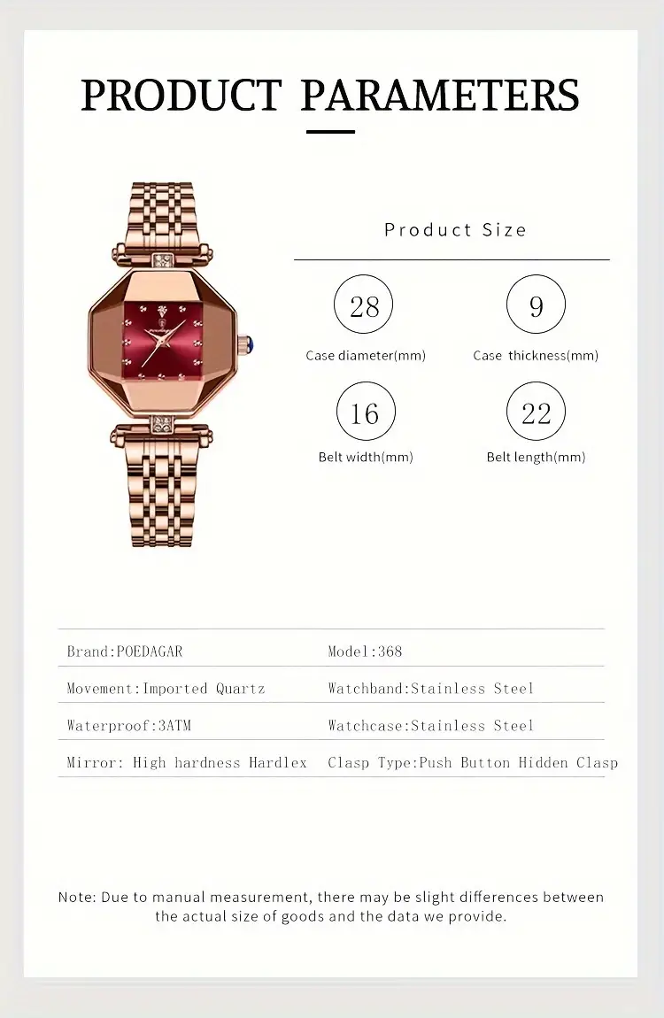 poedagar womens luxury dial cutting quartz watch elegant polygon pointer analog stainless steel wrist watch details 7