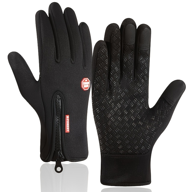 1 Double warm winter outdoor sports Men's and Women's fleece touchscreen thermal cycling windproof gloves, with zipped closure, suitable for motorcycles, running, fishing, hiking - compatible with smartphones/tablets - warm grip gloves designed