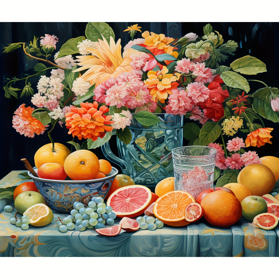 

1pc Creative Hobbies Flowers Fruit Diamond Painting Rhinestone Of Pictures Full Round Rhinestone Handmade For Home Decor 30x40cm/12x16inch Without Frame