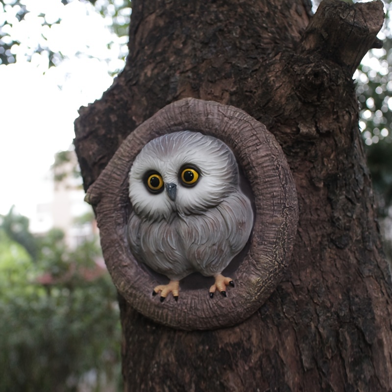 1pc Owl Tree Hole Hugger Tree Decor, Garden Statues Owl, Nature Country Art  Owl Figurine For Indoor Outdoor Yard Tree Decorations, Garden Yard Lawn Po