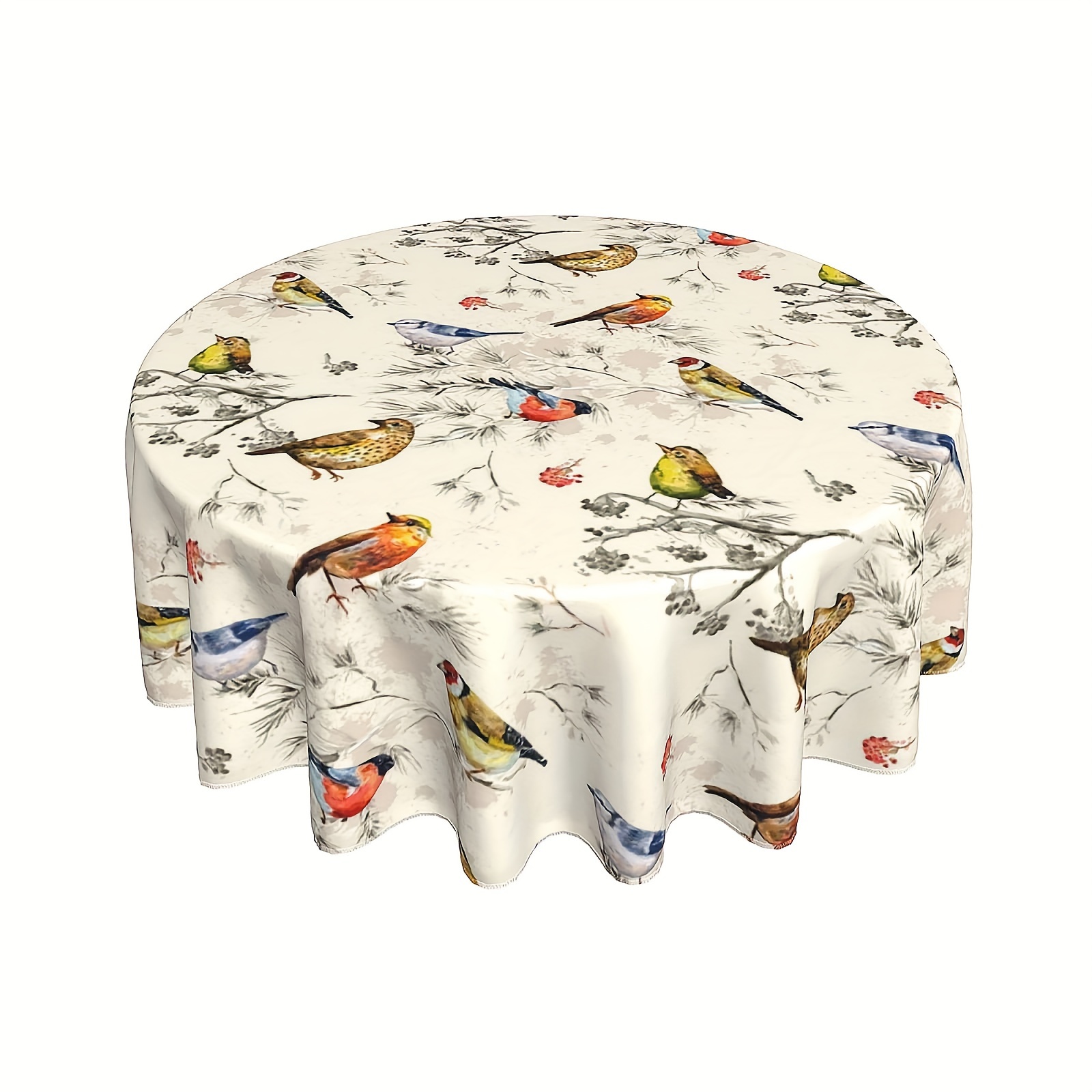 

1pc Bird Tablecloth, 60 Inch Round Tablecloth, Rustic Bird Pattern, Anti-wrinkle, Suitable For Parties, Picnics, Tabletops, Restaurants, Indoor And Outdoor Dining, Patio Decoration