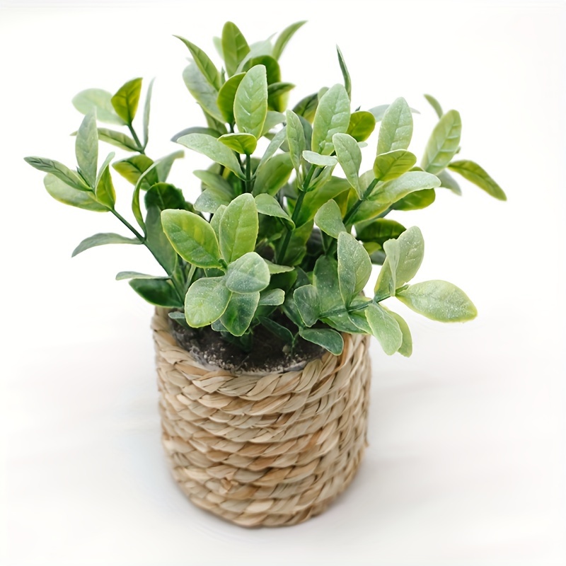 

1pc, Artificial Potted Plant With Woven Basket, Plastic Greenery Home Tabletop Decor, Faux Plant In Rattan Planter For Indoor Display