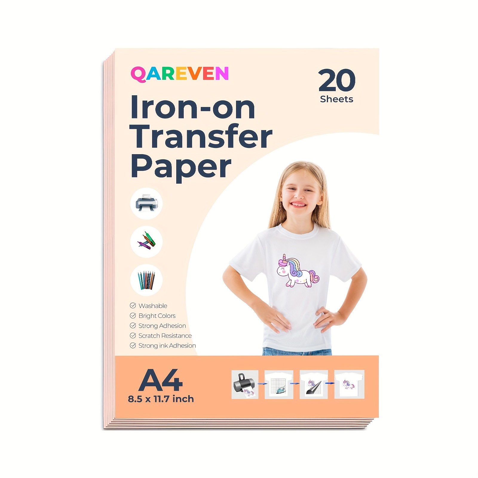 Tenare Inkjet Iron-on T Shirts Transfer Paper Printable Heat Transfer Vinyl  Heat Transfer Paper DIY for Dark and Light Fabric (50 Sheets)