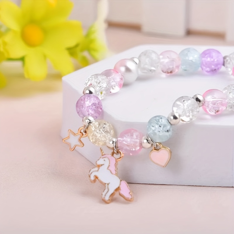 Unicorn Bracelet, Unicorn Gifts, Beaded Stretch Bracelet, Pink and