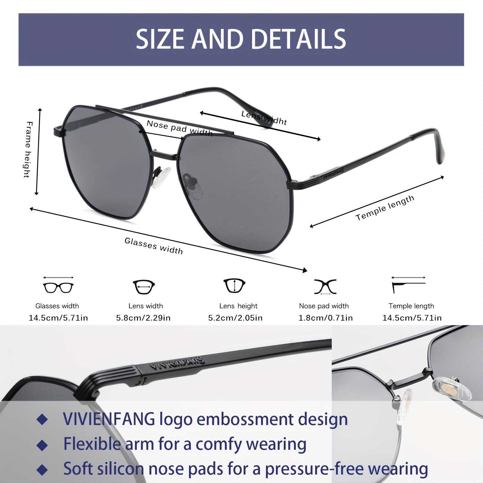 * Classic * Sunglasses For Men, Flexible Arms Comfy Metal Sun Glasses UV  Protection VF2202