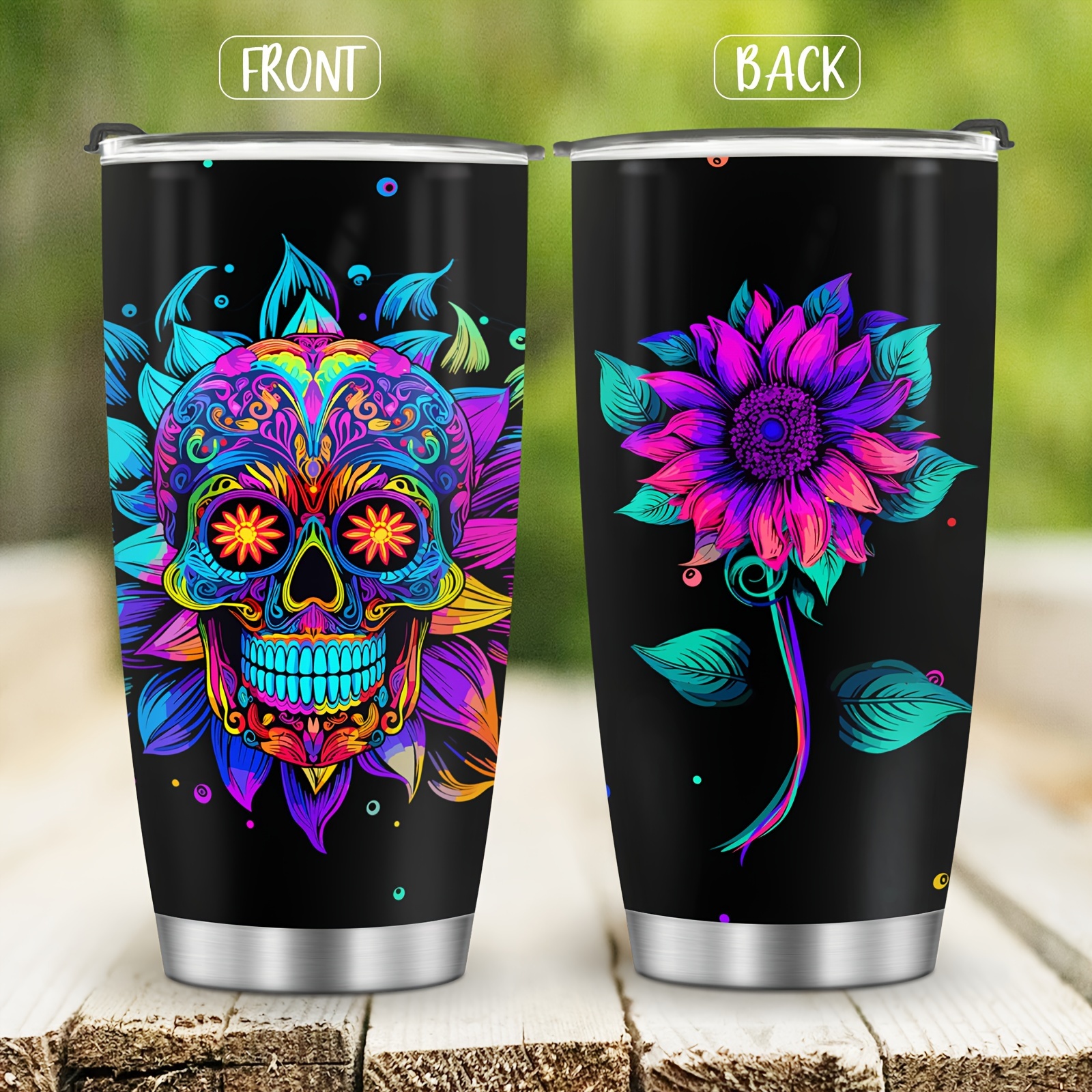 Skull Flower Tumbler With Lid Stainless Steel Water Bottle - Temu