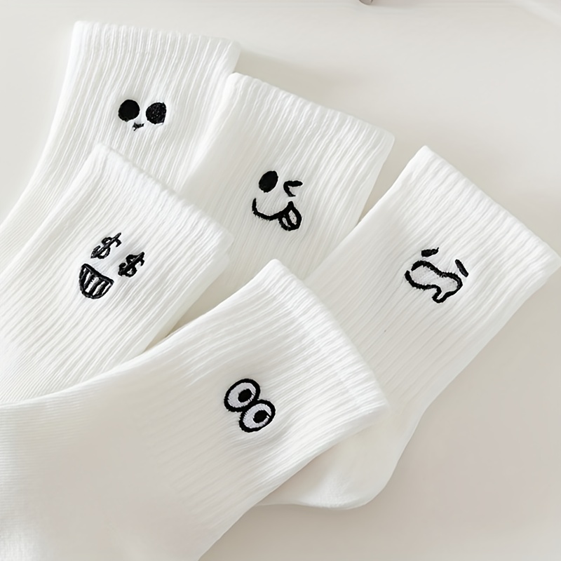 5-Pack Women's Cute expression crewsocks - Funny Faces (joyful, Dollar Signs, Surprise) - Everyday & Themed Outfits - Soft Everyday Casual Socks - Gift Idea for s & Women