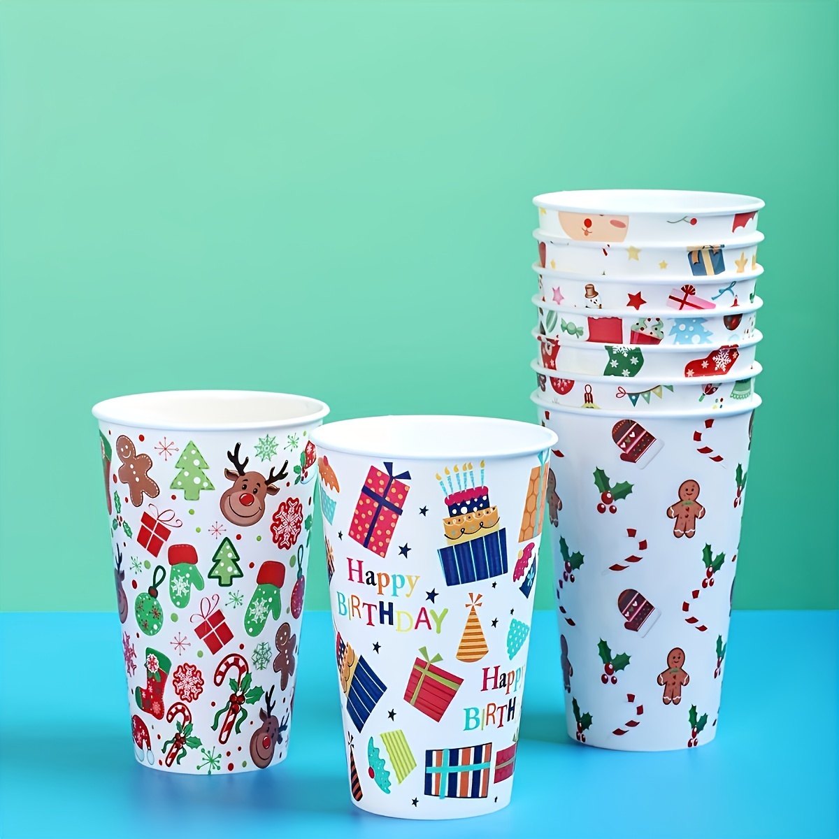 50 Sets Christmas Plastic Cups with Lids and Paper Straws 16 oz