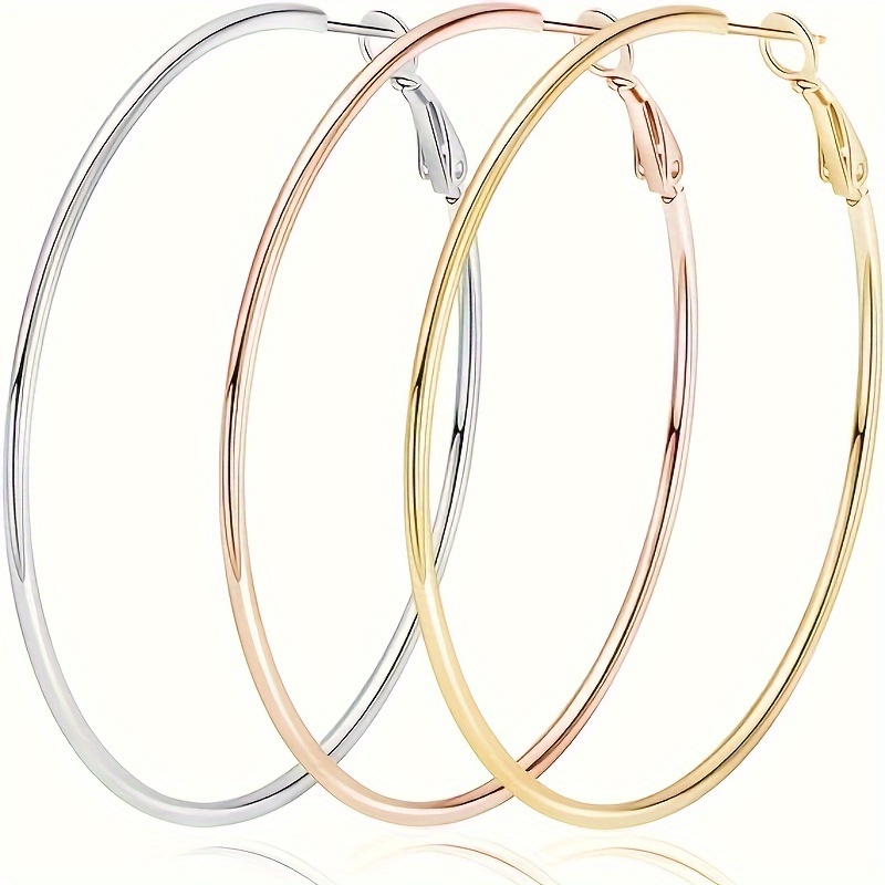 Stainless Steel Golden Silver Plated Hoop Earrings For Women - Temu