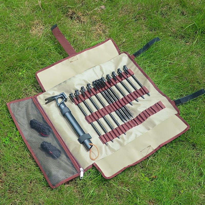 

Portable Camping Tool Bag - Keep Your Tent Stakes, Hammer, Rope & Pegs Organized Outdoors!