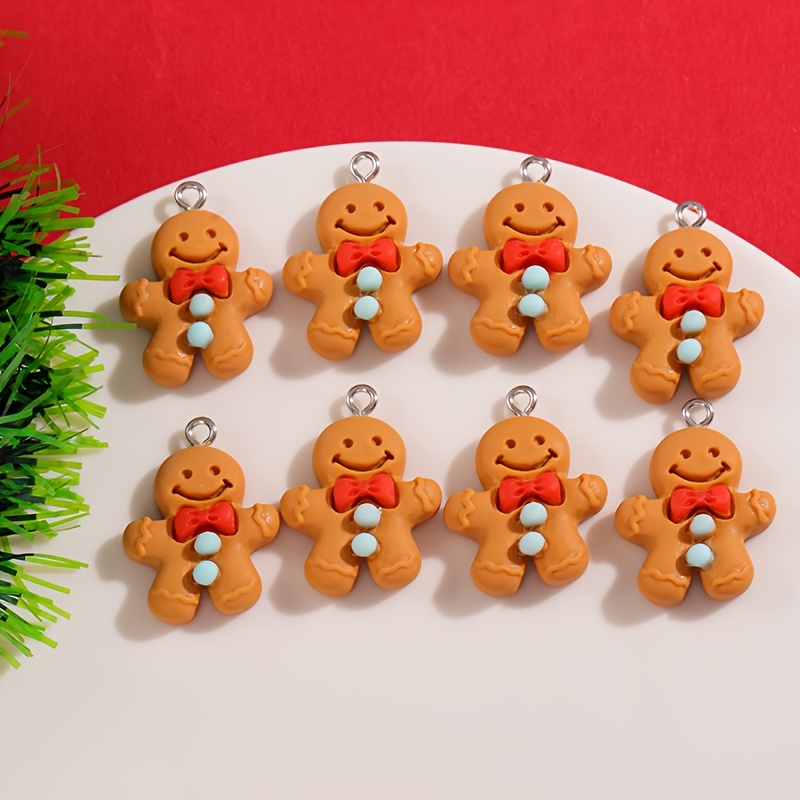 10Pcs Cartoon Christmas Hat Gingerbread Man Resin Charms for