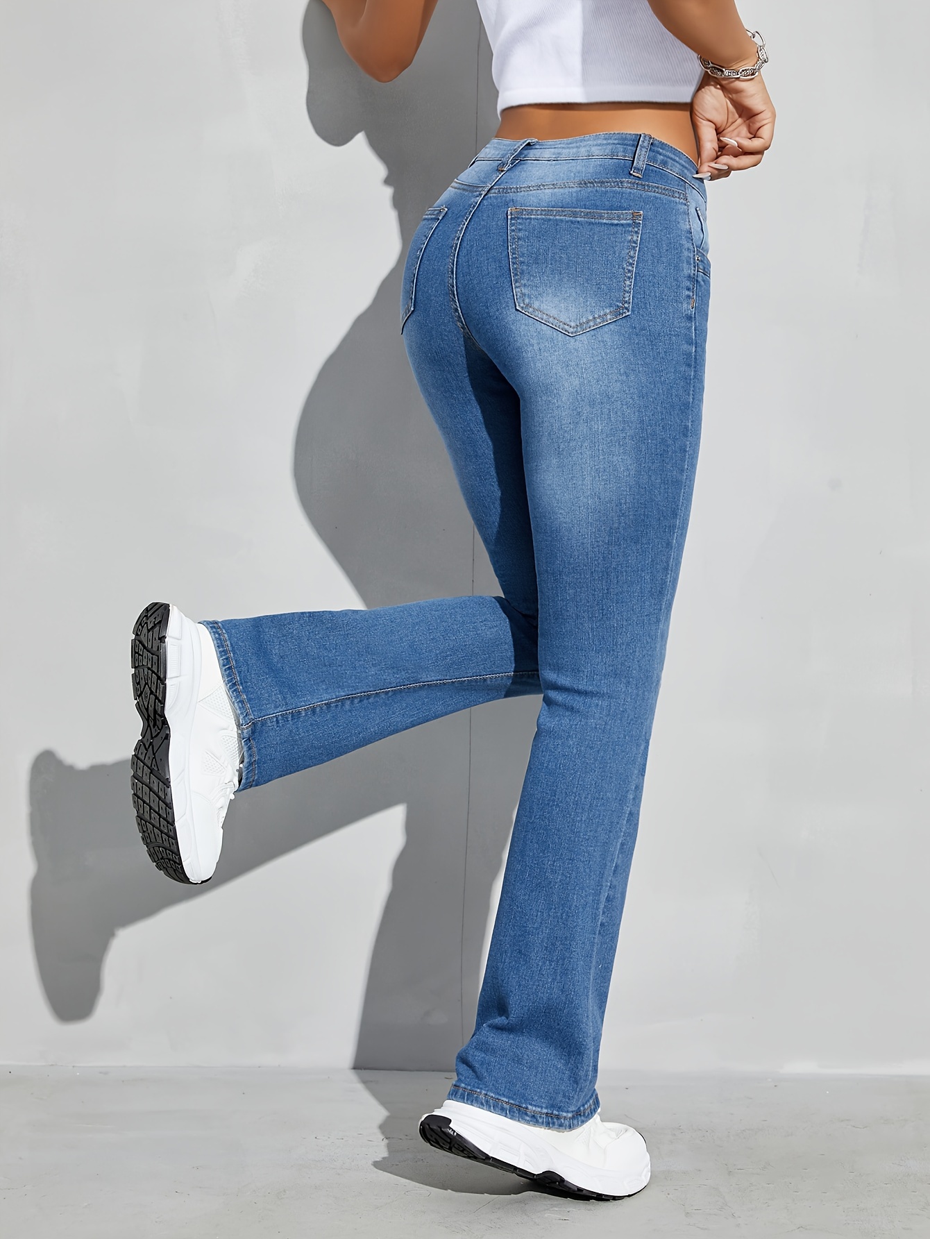 High Stretch Casual Bootcut Jeans Slant Pockets Versatile - Temu United  Kingdom