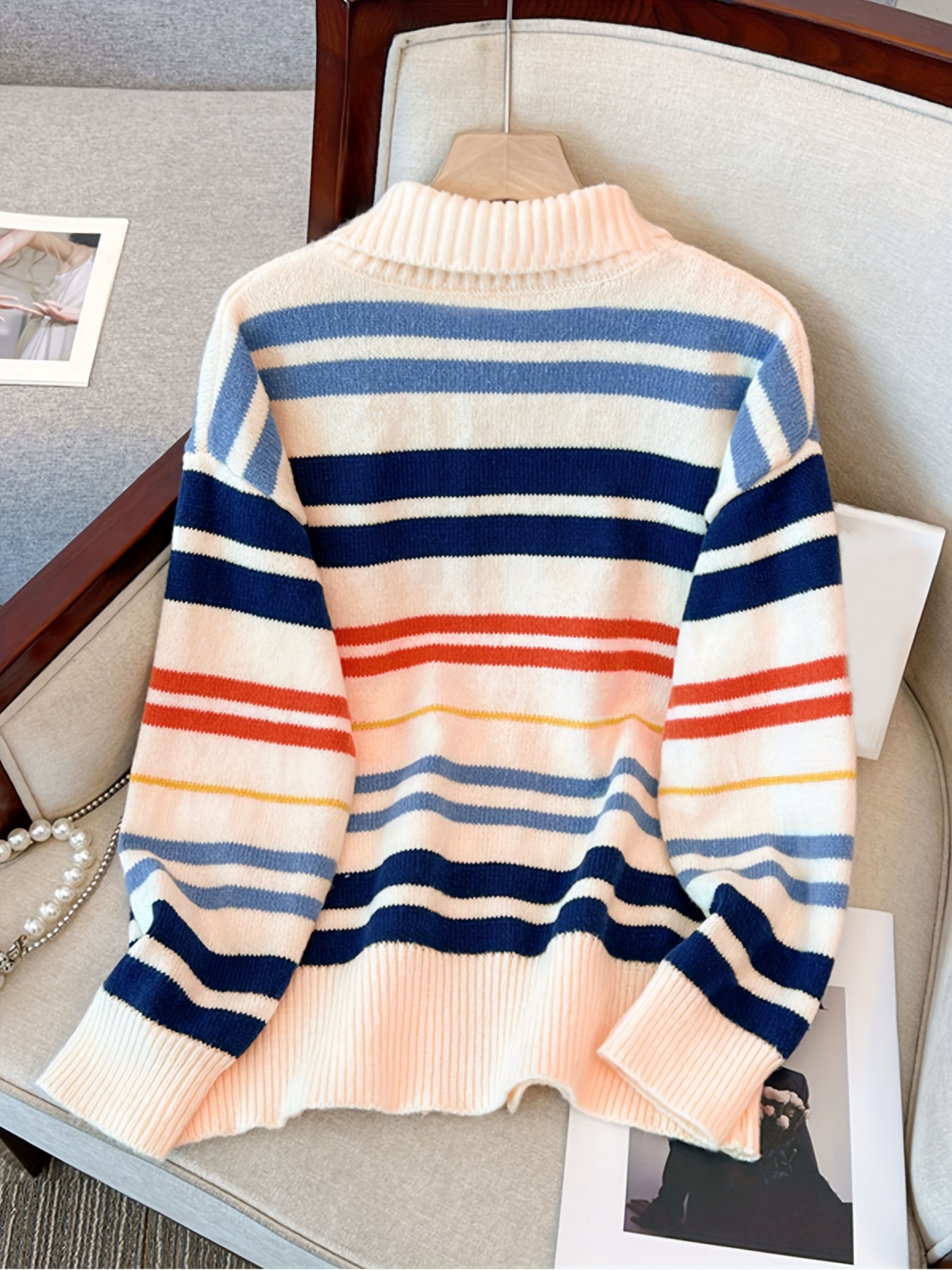 Rainbow Stripe Zip Cardigan Vintage Long Sleeve Outwear - Temu