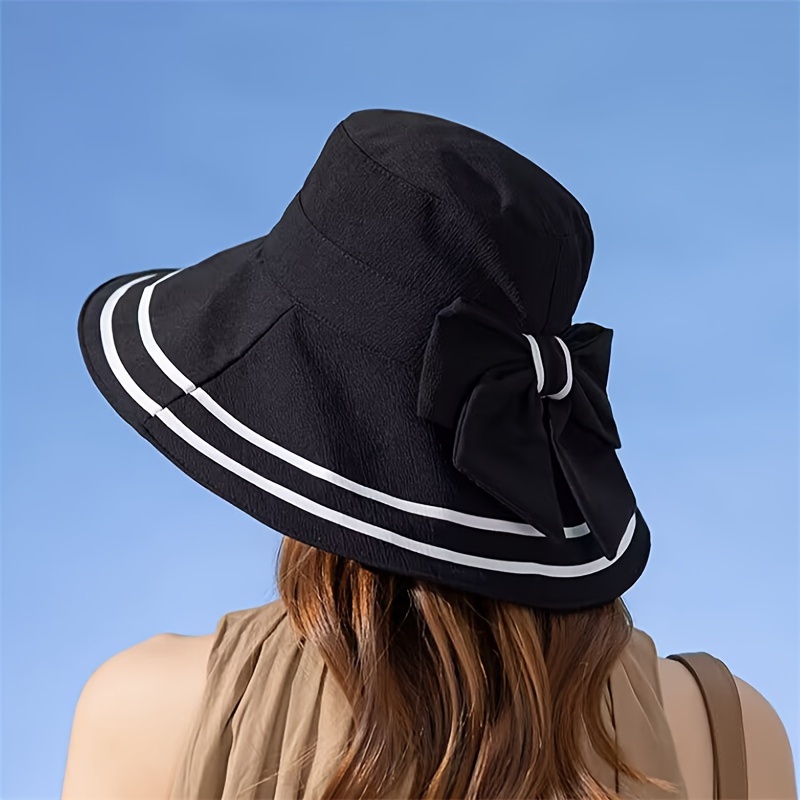 Classic Bowknot Wide Brim Bucket Hat Solid Color Uv - Temu Canada