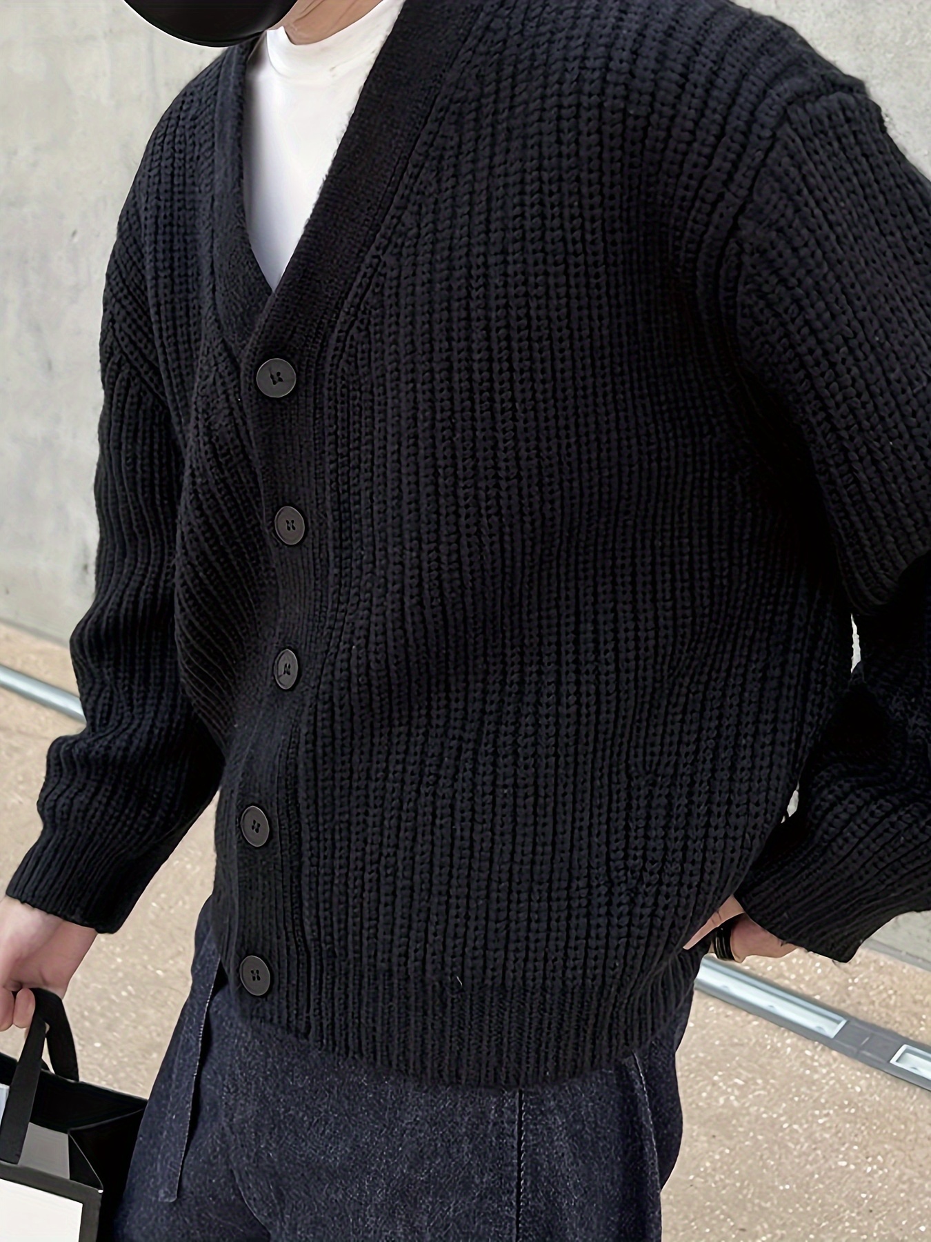 2023 v neck knit cardigan mens fall winter korean style - Temu