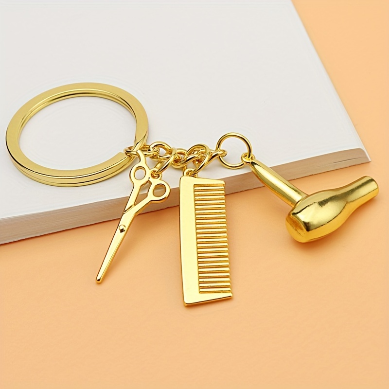  Barber Shop Tools Key Ring Hair Dryer Scissors Comb Pendants  Keychain Key Ring Comb Hair Dryer Keychain Scissors Pendants(gold) : Beauty  & Personal Care