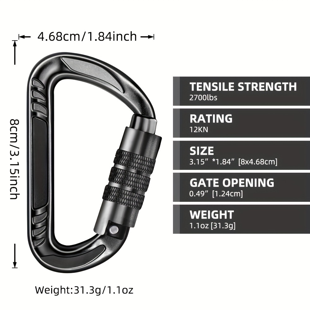 1pc 12 KN Auto Locking Carabiner Clips, Heavy Duty Aluminum Carabiner For  Keychain, Hammock, Hiking, Dog, Camping