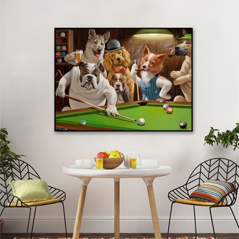 Dogs playing best sale pool painting