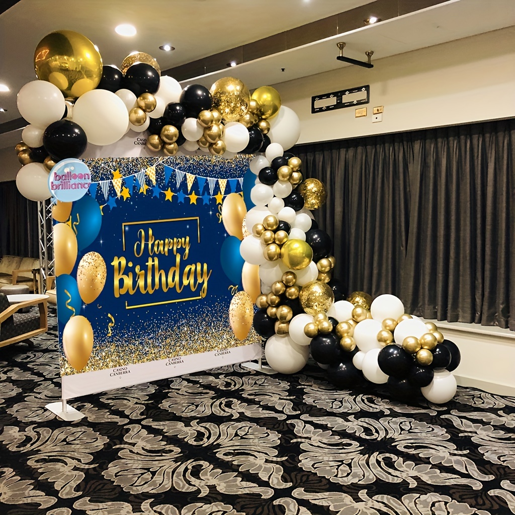 A royal blue, black and gold themed birthday