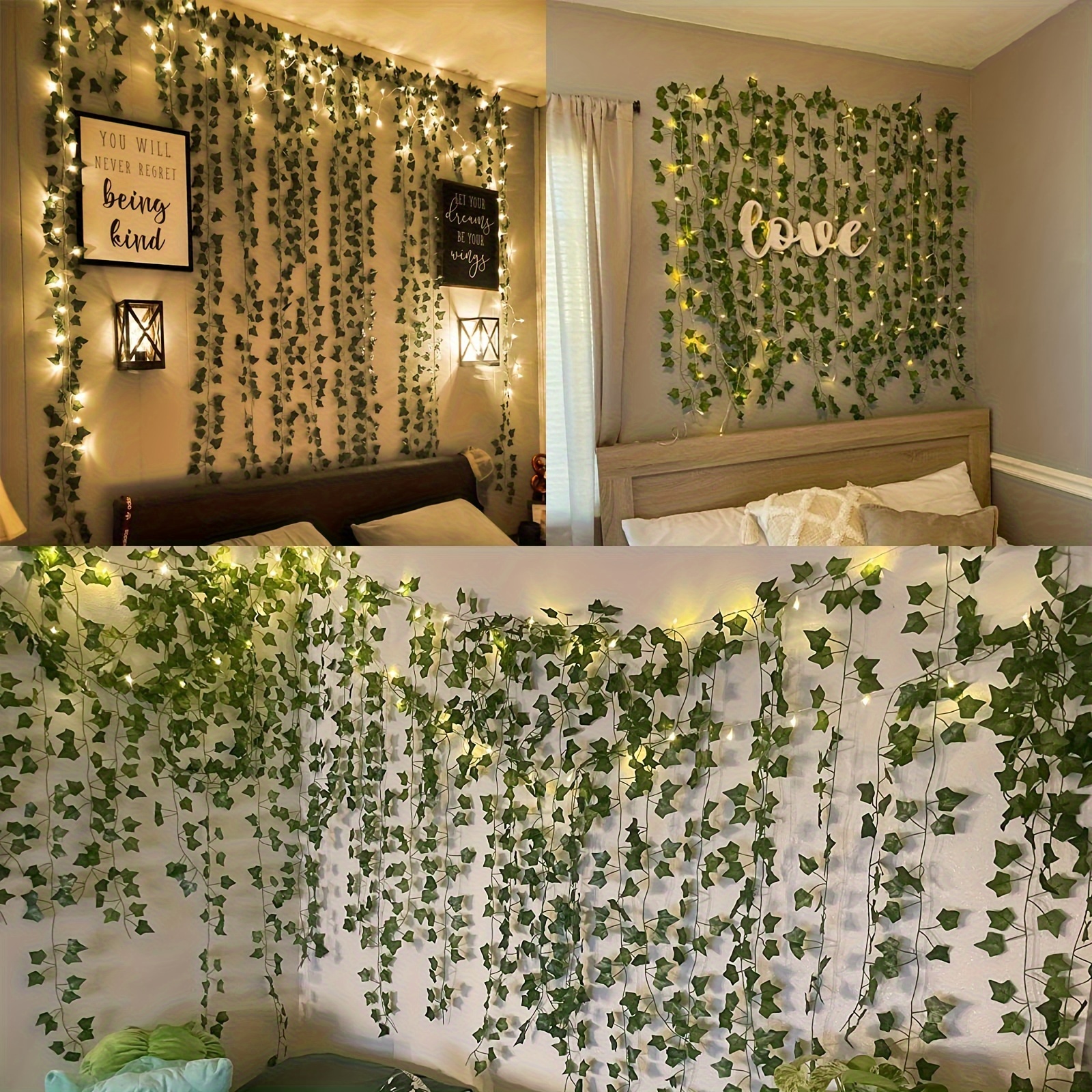 Artificial Ivy Green Garland, Fake Vine Hanging Plant Background Suitable  for Room Bedroom Wall Decoration, Green Leaves for Jungle Theme Party