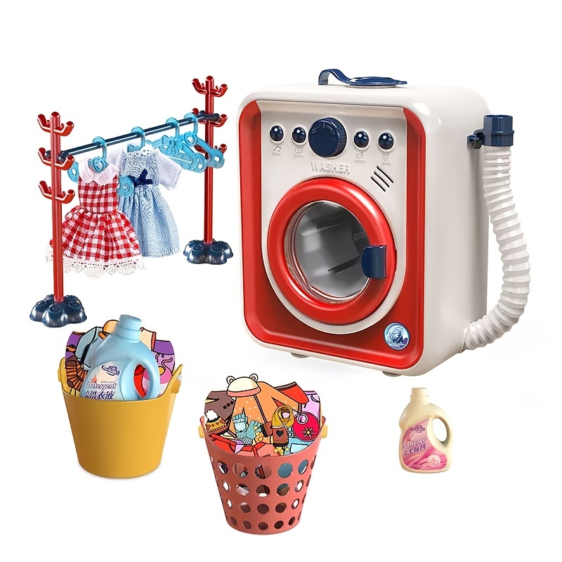  Casdon Lavadora electrónica azul – Lavadora de juguetes con  tambor giratorio, luces y efectos de sonido – Incluye cesta de lavandería y  caja de polvo de lavado – Juego para niños