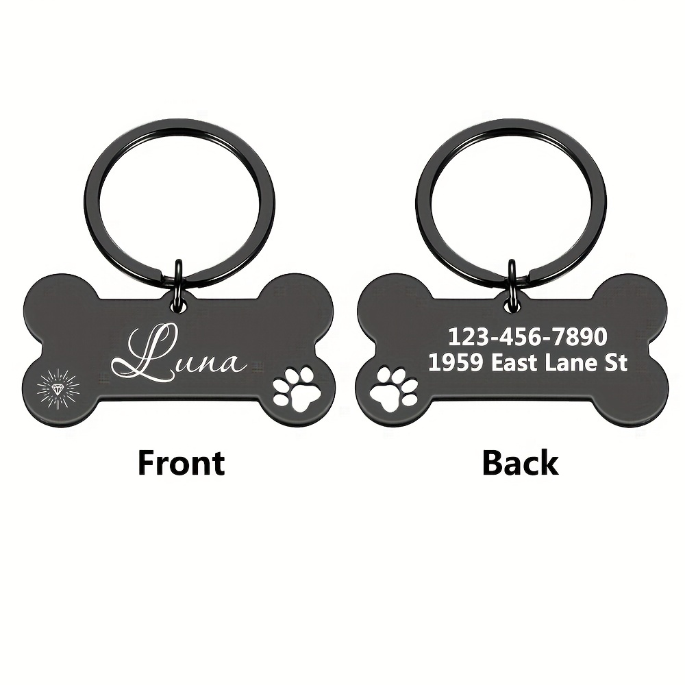 TEMU Stainless Dog Tag, Personalized Dog Tag For Dogs Collar, Silvery Rose , Custom Engraved Dog Id Tag, Dog Name Tag