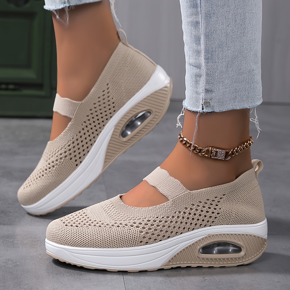 women s breathable knit sneakers casual slip outdoor shoes 2