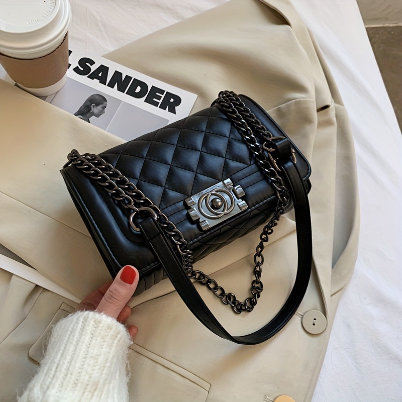 Classic Style Quilted Crossbody Bag, Luxury Pu Leather Shoulder Bag, Purse  With Chain Strap For Women - Temu United Arab Emirates