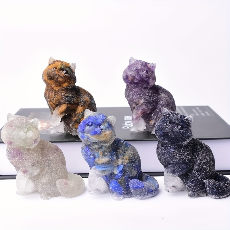 1.2 Sleeping Cat Statue Natural Amethyst Crystal Carved Animal Figurine  Reiki Crafts Home Decoration Natural Luster (Color : Pyrite, Size : 5pcs) :  : Home