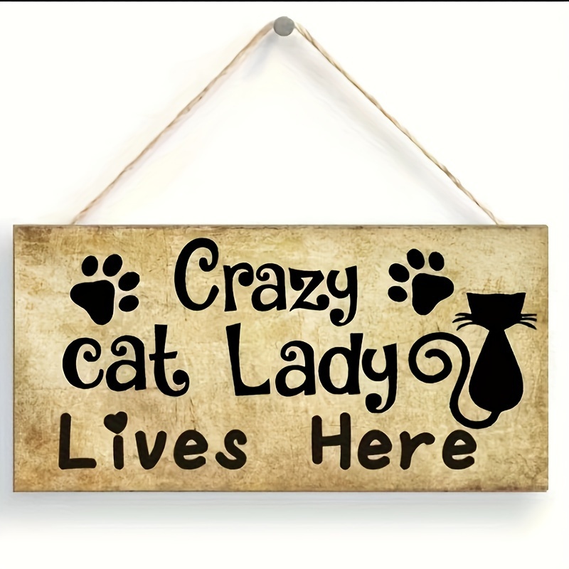 

1pc Of Square Hanging Sign Christmas Wood Decoration Crazy Cat Lady Lives Here