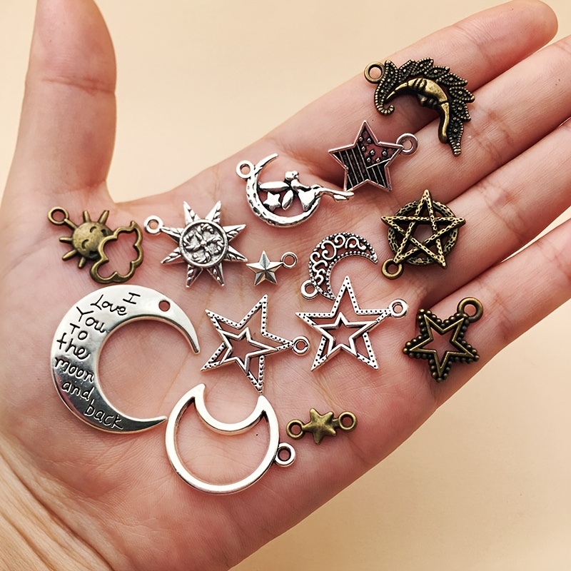 Randomly Mix 20pcs Antique Silver Moon Sun Star Charms Pendants for Jewelry, Jewels Making Findings Crafting Accessory for DIY Necklace Bracelet