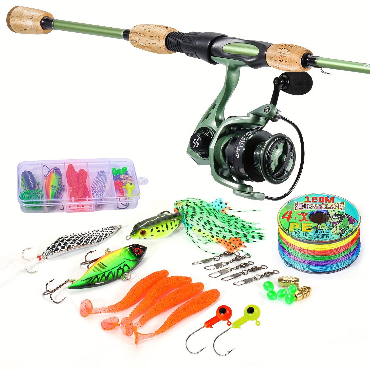 Sougayilang Spinning Reel And Fishing Rod Combination Set, Including  2-section Durable Carbon Fishing Rod, 5.2:1 Gear Ratio Fishing Reel With  EVA Hand