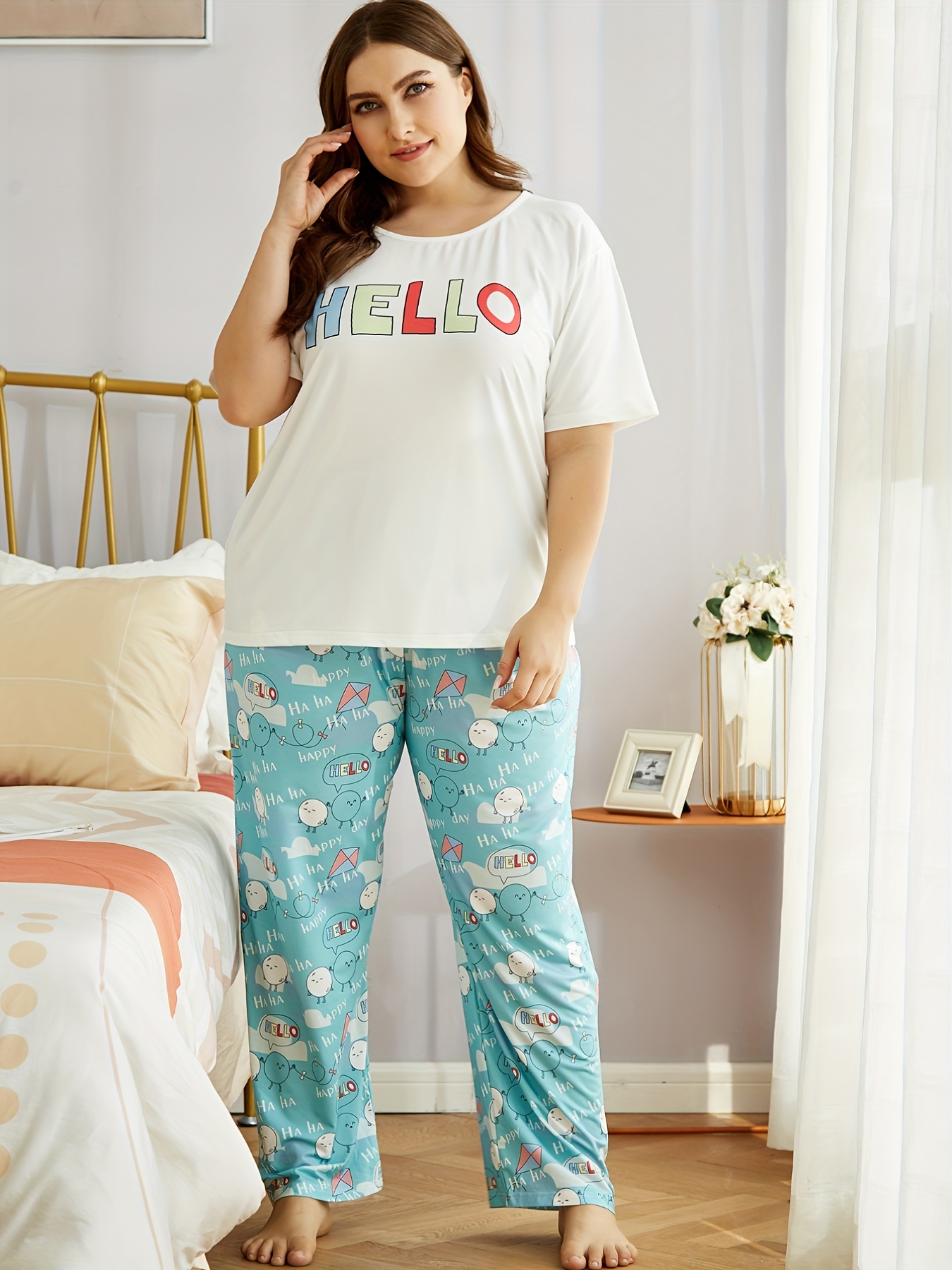 Women's Pajamas Plus Size Set Nightwear Sleepwear Jogger Short Sleeve Comfy  Soft