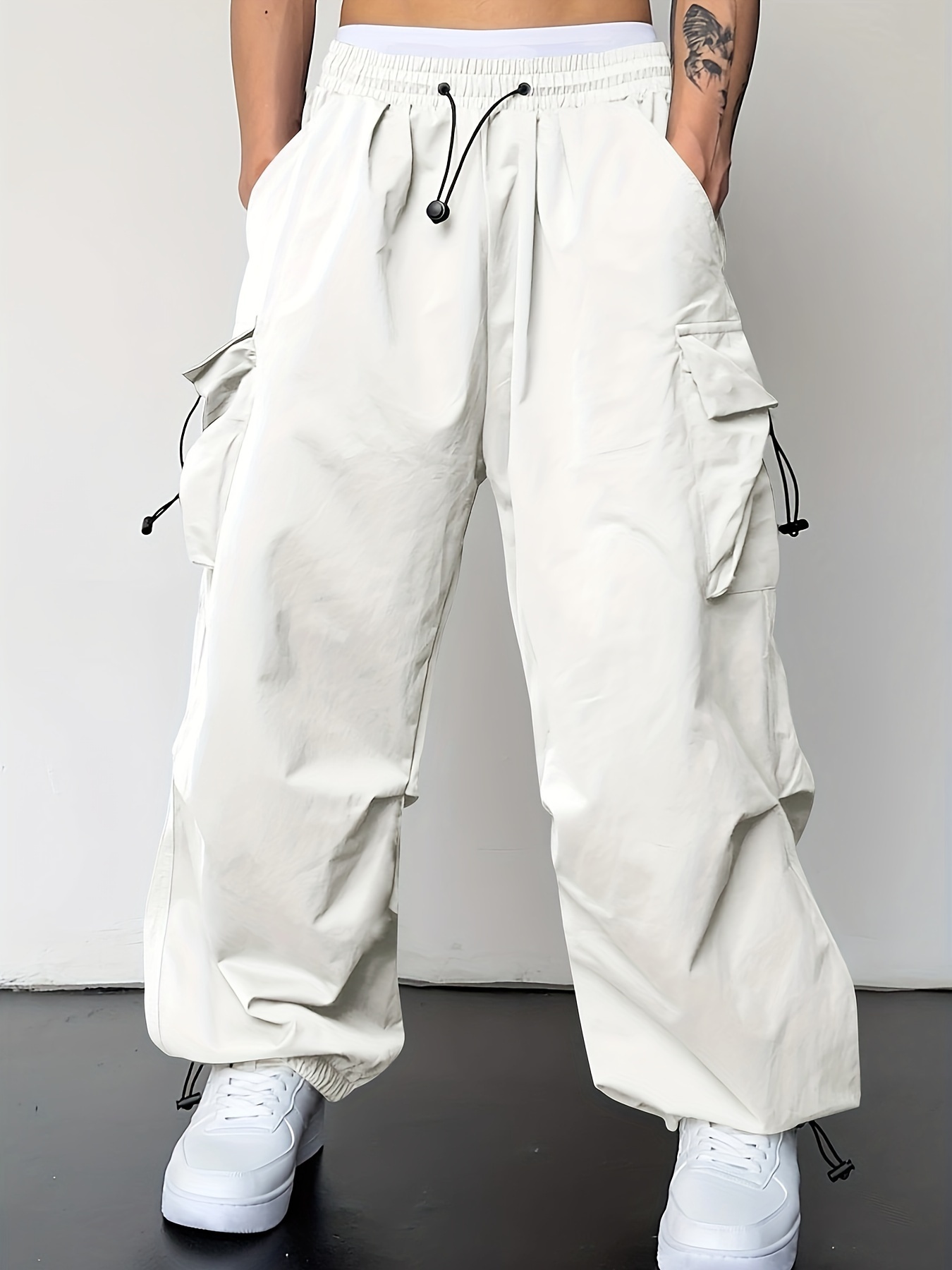 Mens Cargo Pants Work Pants Relaxed Fit Elastic Waist Casual Pants