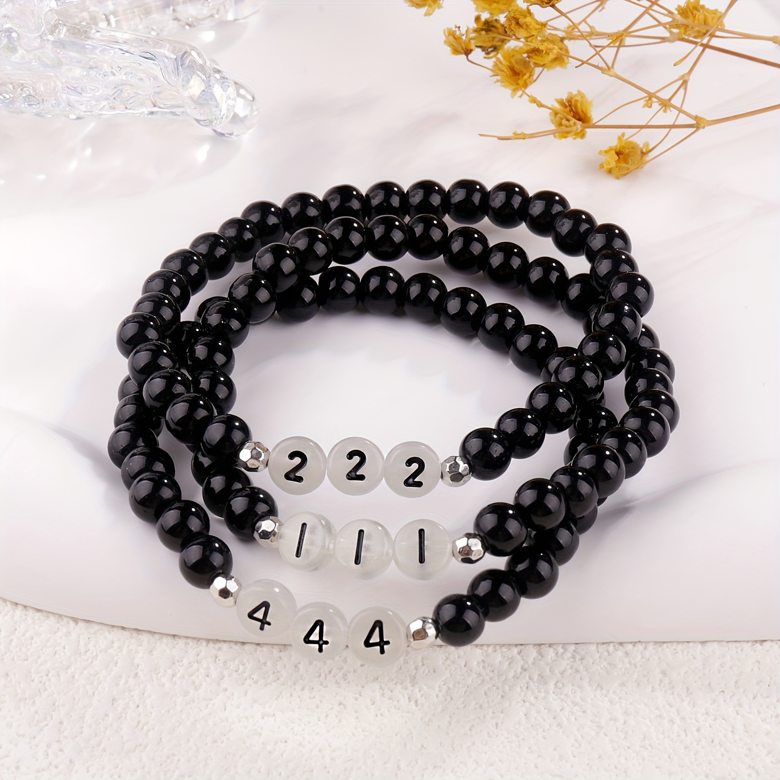 Lucky Luminous Angel Number 000 999 Black Glass Beads - Temu