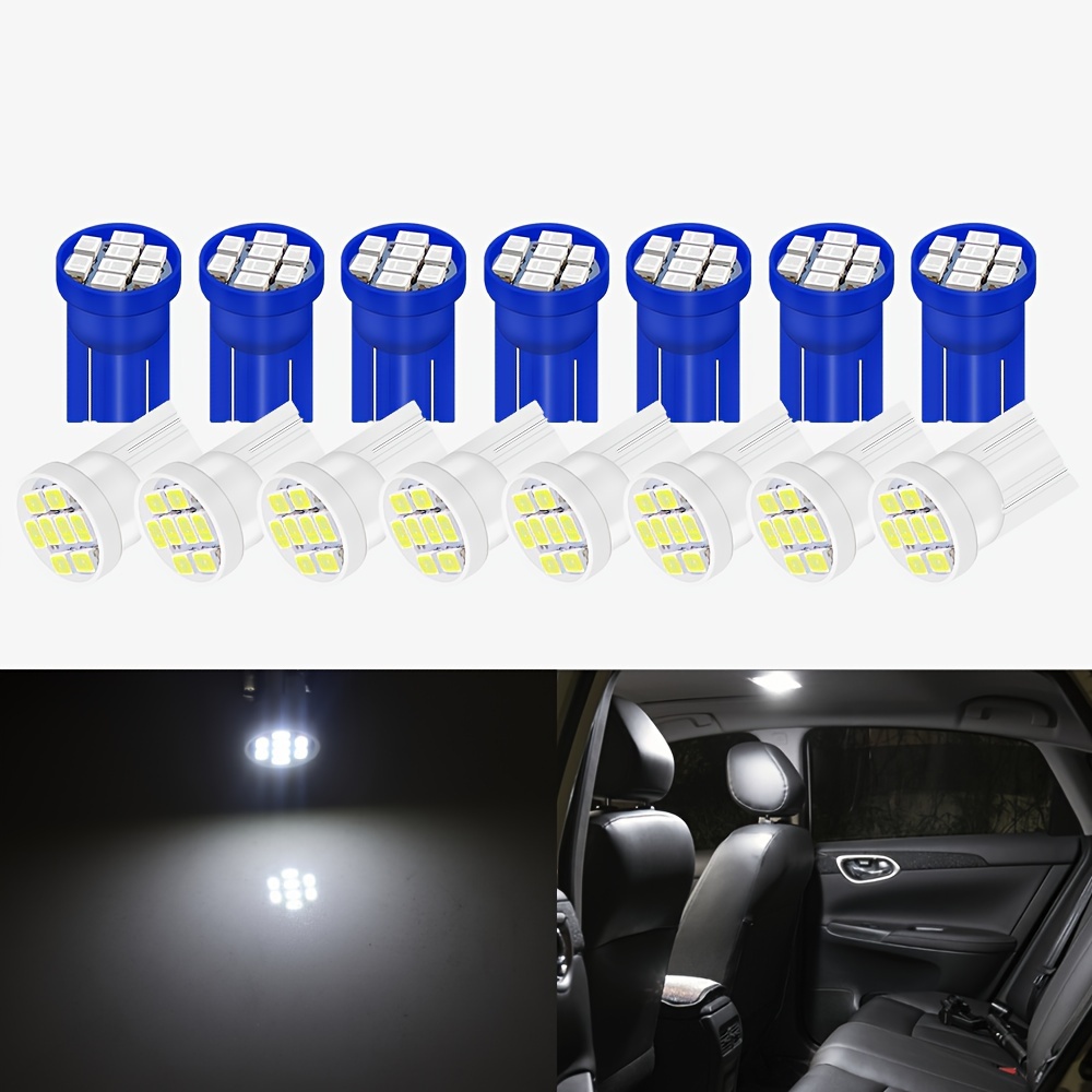 

15pcs White & Blue Led Bulbs - T10 W5w For Dashboard, License Plate & Interior Lights - Easy Install, No Battery Required