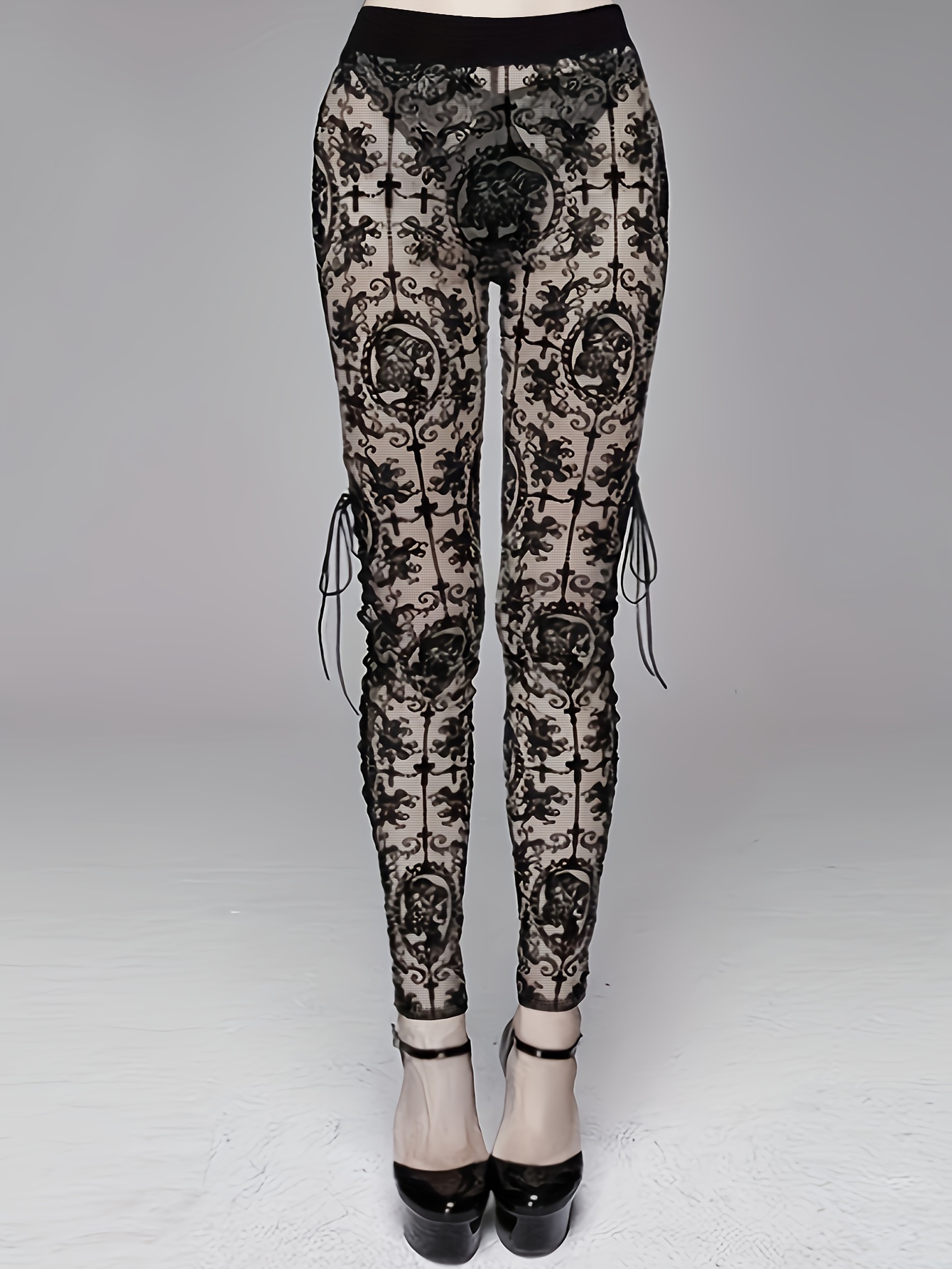 Lace Stitching Skinny Leggings Casual Solid Every Day - Temu